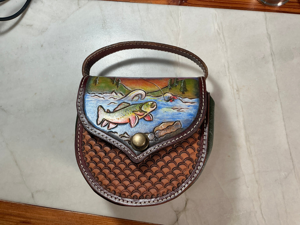 Hand-Painted Fly Reel Case with Handle - 5" Diameter